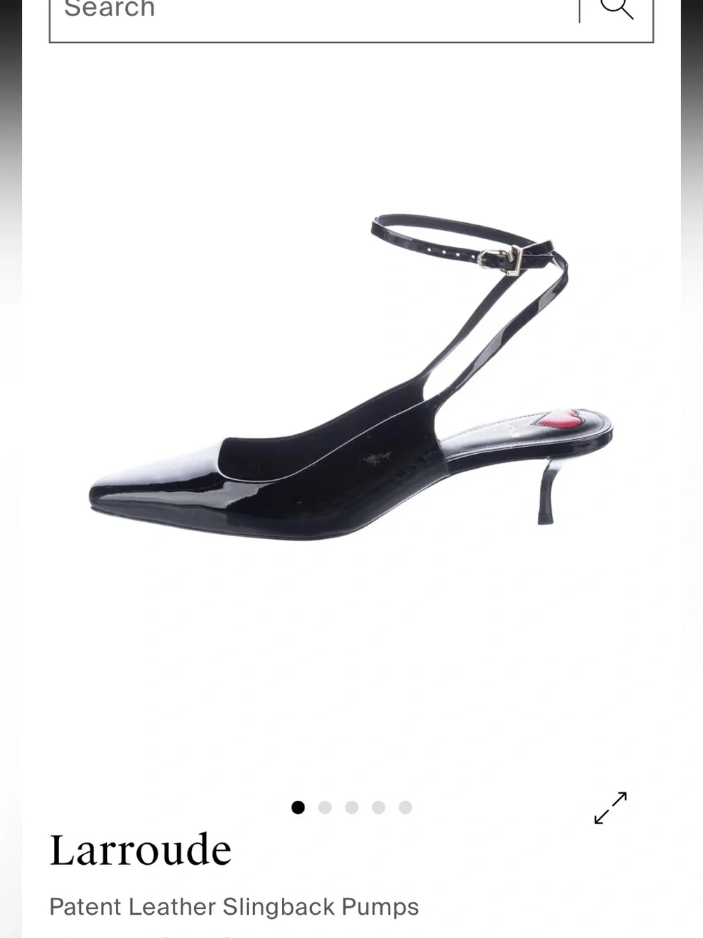 Larroude Black Patent Leather Pointed Slingback Pumps with Ankle Strap